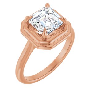 14K Rose 7 mm Asscher Solitaire Engagement Ring Mounting