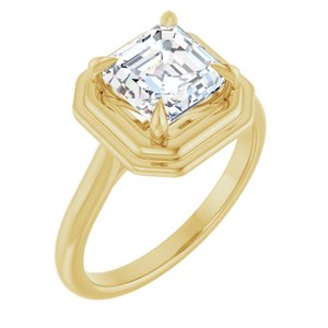 14K Yellow 7 mm Asscher Solitaire Engagement Ring Mounting