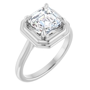 Platinum 7 mm Asscher Solitaire Engagement Ring Mounting