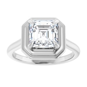 14K White 7 mm Asscher Solitaire Engagement Ring Mounting