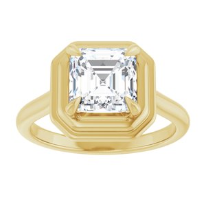 14K Yellow 7 mm Asscher Solitaire Engagement Ring Mounting