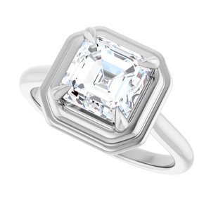 14K White 7 mm Asscher Solitaire Engagement Ring Mounting