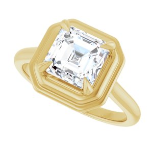 14K Yellow 7 mm Asscher Solitaire Engagement Ring Mounting