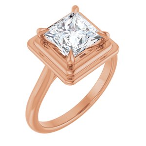 14K Rose 7 mm Square Solitaire Engagement Ring Mounting