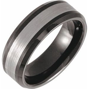 Black PVD & Tungsten Beveled-Edge Band Size 10