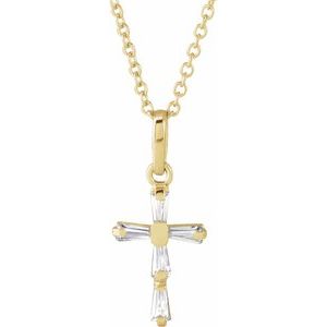 14K Yellow Imitation White Cubic Zirconia Cross Youth 15" Necklace