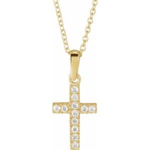 14K Yellow 1.2 mm Round Cubic Zirconia Cross 15" Necklace