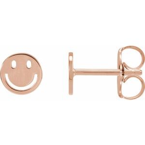 14K Rose 4 mm Smiley Face Earrings