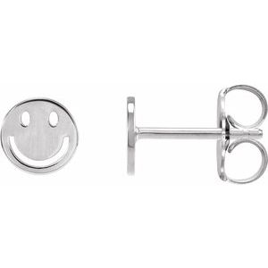 14K White 4 mm Smiley Face Earrings