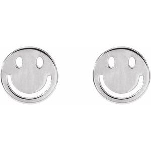 14K White 4 mm Smiley Face Earrings