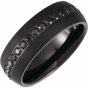 Tungsten Black PVD Imitation Black Zircon Dome Comfort-Fit Band Size 10