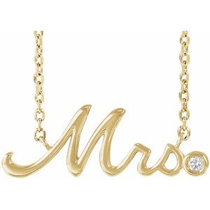 14K Yellow .015 CT Natural Diamond "Mrs" 16-18" Necklace