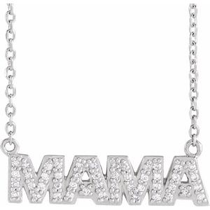 14K White 1/10 Natural Diamond "Mama" 18" Necklace