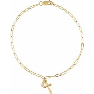 14K Yellow .03 CTW Natural Diamond Cross Charm 7" Bracelet