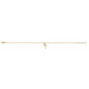 14K Yellow .03 CTW Natural Diamond Cross Charm 7" Bracelet