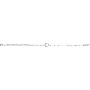 14K White 1/8 CTW Natural Diamond Heart 7" Bracelet