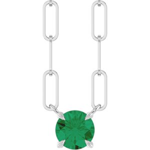 14K White Lab-Grown Emerald 18" Necklace