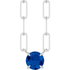 14K White Lab-Grown Blue Sapphire 18" Necklace