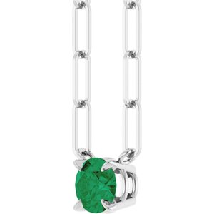 14K White Lab-Grown Emerald 18" Necklace