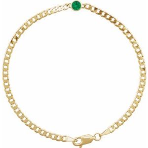 14K Yellow Natural Emerald Link 7" Bracelet