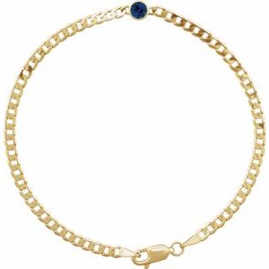 14K Yellow Lab-Grown Blue Sapphire Link 7" Bracelet