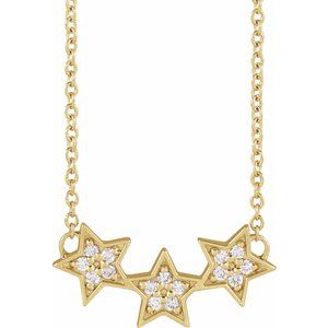 14K Yellow .06 CTW Natural Diamond Triple Star 16-18" Necklace