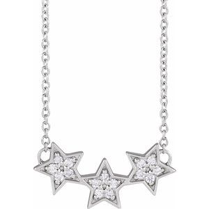 14K White .06 CTW Natural Diamond Triple Star 16-18" Necklace