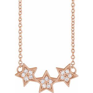 14K Rose .06 CTW Natural Diamond Triple Star 16-18" Necklace