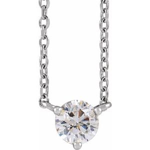 14K White 1/5 CT Natural Diamond 3-Prong 18" Necklace