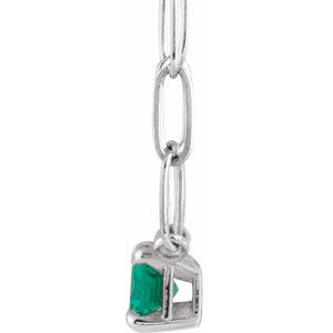 14K White 6x4 mm Lab-Grown Emerald Solitaire 18" Necklace