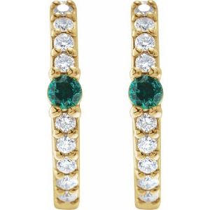 14K Yellow Natural Emerald & 1/8 CTW Natural Diamond 13.6 mm Hoop Earring