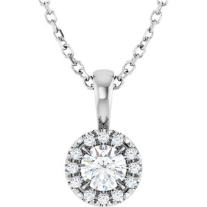 14K White 4 mm Natural Diamond & .05 CTW Natural Diamond 16-18" Necklace