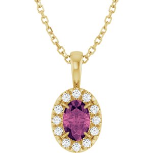 14K Yellow 6x4 mm Natural Pink Tourmaline & 1/10 CTW Natural Diamond 16-18" Necklace