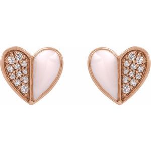 14K Rose 1/10 Natural Diamond & Pink Enamel Heart Earrings
