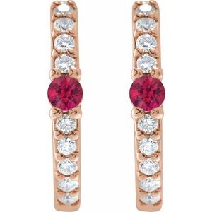 14K Rose Lab-Grown Ruby & 1/8 CTW Natural Diamond 13.6 mm Hoop Earring