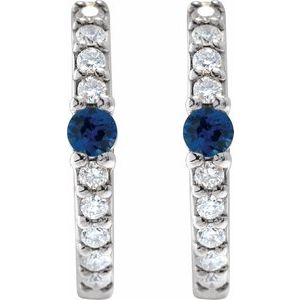 14K White Lab-Grown Blue Sapphire & 1/8 CTW Natural Diamond 13.6 mm Hoop Earring