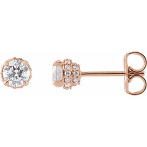 14K Rose 1/2 CTW Natural Diamond Hidden Halo Earrings