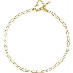 14K Yellow Heart & Paperclip-Style Chain 6" Bracelet