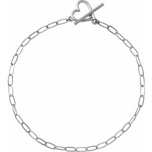 14K White Heart & Paperclip-Style Chain 6" Bracelet