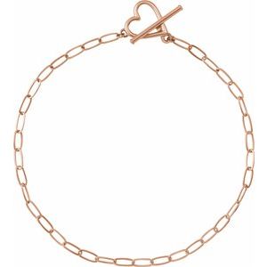 14K Rose Heart & Paperclip-Style Chain 6" Bracelet