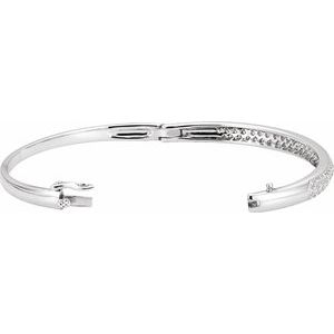 14K White 1 1/2 CTW Natural Diamond Bangle 7" Bracelet