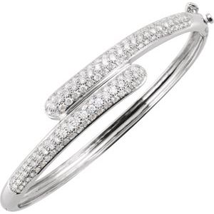 14K White 3 CTW Natural Diamond Bangle 6 1/2" Bracelet