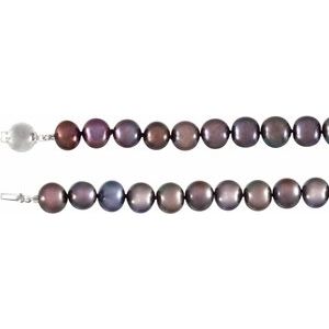 Sterling Silver Cultured Black Freshwater Pearl 18" Necklace