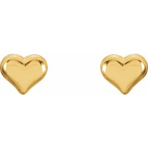 14K Yellow Puffed Heart Earrings