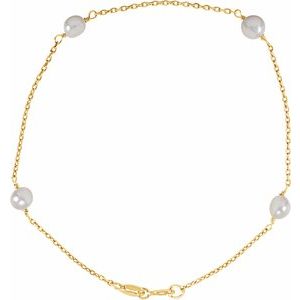 14K Yellow 4-4.5 mm Cultured White Freshwater Pearl 6" Bracelet