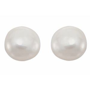 14K Yellow Cultured White Freshwater Pearl Earrings