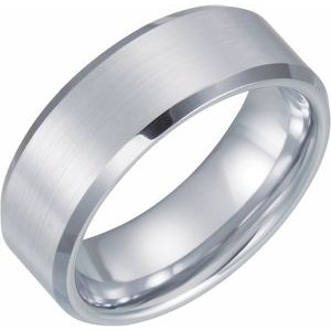 White Tungsten 8 mm Satin & Beveled-Edge Band Size 10