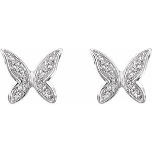 14K White .07 CTW Natural Diamond Butterfly Youth Earrings