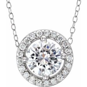 14K White 5 mm Forever One™ Colorless Lab-Grown Moissanite & .05 CTW Natural Diamond 16-18" Necklace