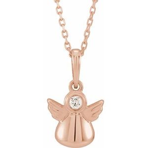 14K Rose .03 CT Natural Diamond Youth Angel 15" Necklace